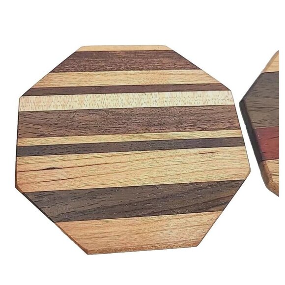 Set Of 8 Wooden Drink Coasters W/Holder Handmade USA Walnut Acacia Cherry Wood - Picture 9 of 16